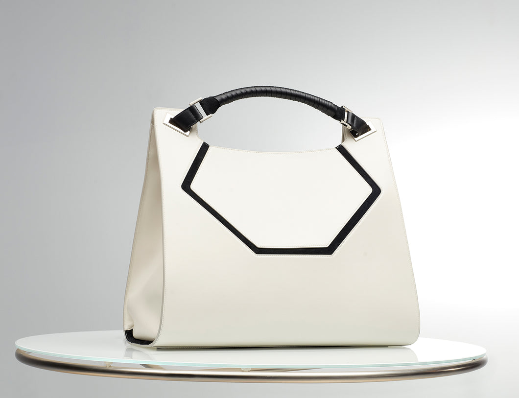 6 Collection Modern Tote Bag - Warm White/ Black