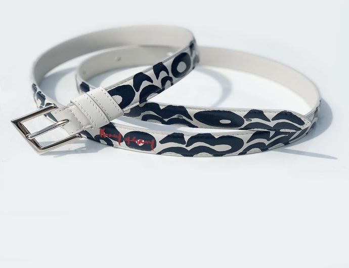 LOVE - White with Navy Print Belt